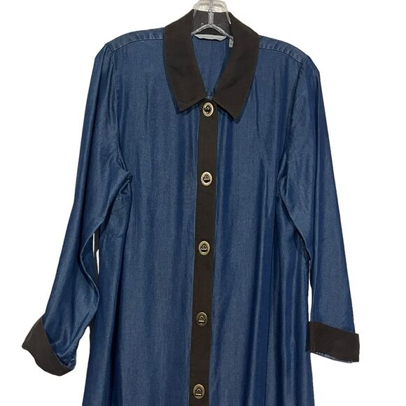 Soft Surroundings Blue Icon Urbina Shirt Dress Denim Western Faux Suede Trim - Picture 4 of 10